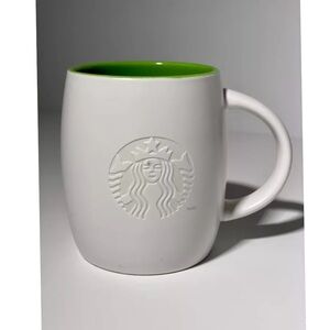 VTG Starbucks White Green Mug/Cup Etcher Embossed Mermaid Siren Ceramic 2011